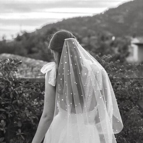 Women 3 Meters Long Pearl Veil One Layer Bridal Veil Cathedral Ivory Wedding Veil with Comb 2020 Bride Accessories