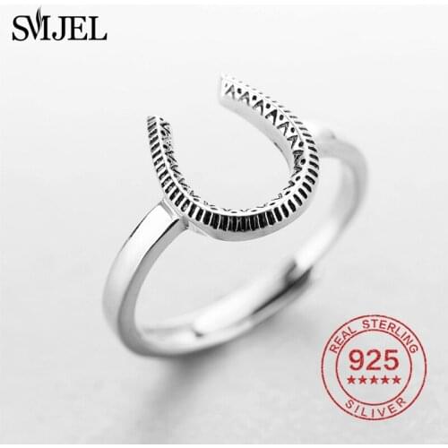 SMJEL 925 Sterling Sliver Horse Shoe Rings For Women Silver 925 Jewelry U Shape Rings Men Gifts Bague Homme
