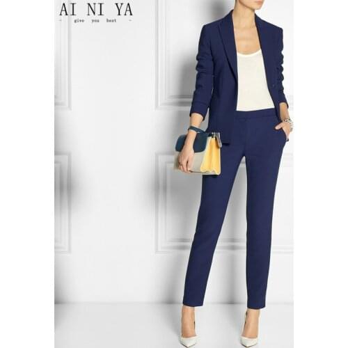 Navy Blue Slim Fit Womens Business Suits Female Office Uniform Elegant Pant Suit Ladies Trouser Suit 2 Piece Sets
