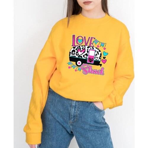 LOVE SHACK Women Sweatshirt Valentines Day Sweats Leopard print Love truck Top Fashion Casual Vintage Cotton Womens Pullovers