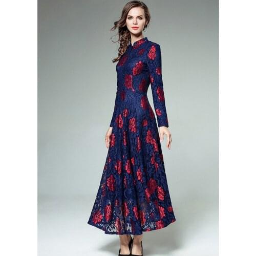 Muyoms Office Lady A-line Solid Full Lace Ankle-length Regular Natural Stand Spring Autumn Party Dress