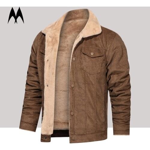 2021 Winter Thick Corduroy Jacket Mens Fleece Cotton Jackets Fashion Lapel Solid Coat Men Casual Loose Outwear Plus Size S-4XL