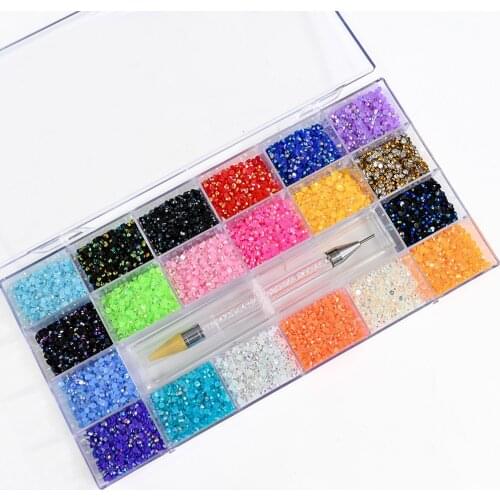 20Color*750pcs-3MM Flatback Crystal Nail Rhiestone+1PC Dotting Pens Manicure Decorations Nail Art Rounds Stones Gems #1 big box