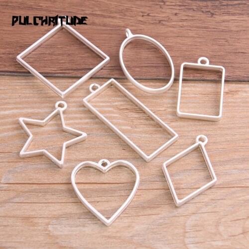 7pcs Dumb 7style Polished Alloy Jewelry Accessories Geometry Charm Hollow Glue Blank Pendant Tray Bezel