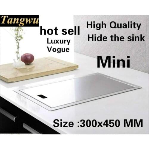 Free shipping Apartment high quality kitchen manual sink single trough hide 304 stainless steel hot sell small 300x450 MM
