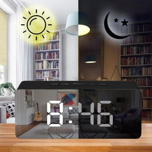 LED Big Mirror Digital Clock Alarm Table Clock Wake Up Calendar Dimmable Electronic Desktop Large Screen Clocks Home Decorations