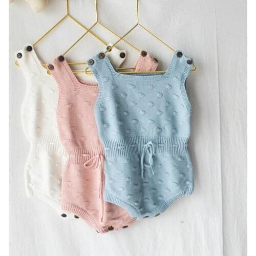 Baby Boys Girls Strap Knitted One Piece Jumpsuit W/3colors, Infant Knitted Romper Baby Dots Sleeveless Rompers One piece