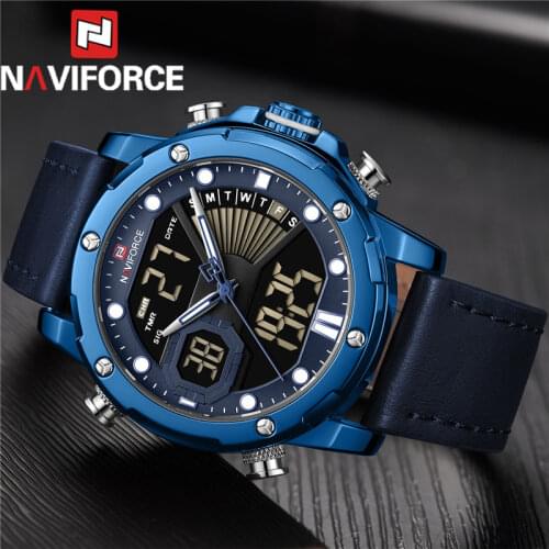 NAVIFORCE Men Watch Digital Sport Top Brand Luxury Man WristWatch Military Genuine Leather LED Quartz Business Male Clock 9172