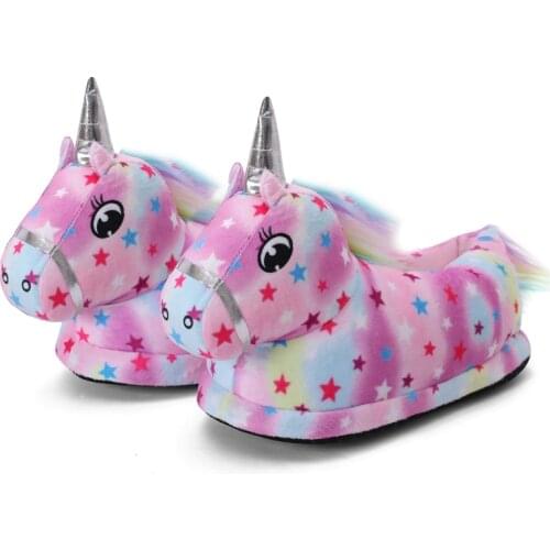 Winter Flannel Star Rainbow Unicorn Shoes Childrens Kigurumi Pajamas Shoes Unicorn Slippers Kids Indoor Shoes Baby Slippers