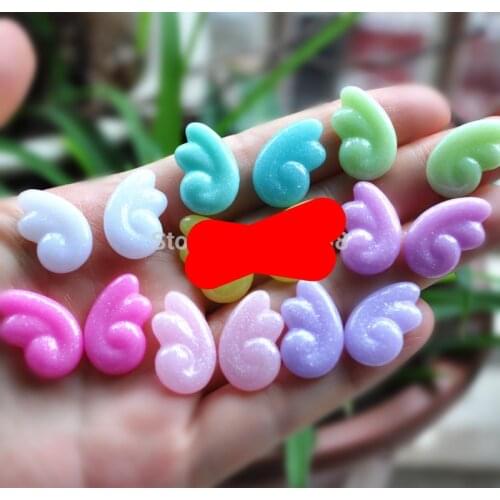 10pair 7 colors Cute Glitter Angel Wings For Diy Phone deco Kawaii Flatback Resin Cabochon Scrapbook Embellishment 40*23mm