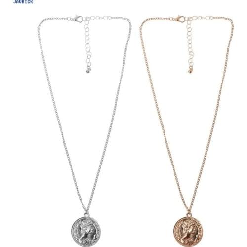 JAVRICK Color Gold Round Coin Pendant Necklace for Women Simple Portrait Charme Necklace Dainty Layers Necklaces Gifts