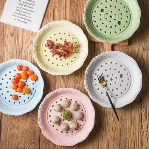 Ceramic dumpling tray Large circular leachate double-deck steamed dumpling tray Bone China dumpling tray 10 inch ceramic househo