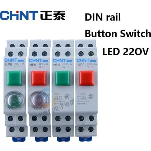 CHINT CHNT NP9 push button switch card DIN rail button switch reset with moving light LED 220V