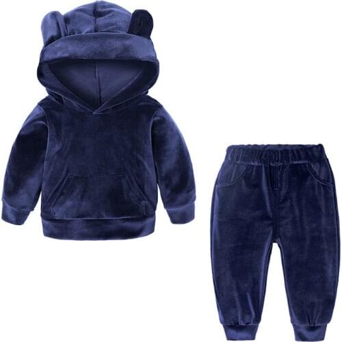 2019 Children Clothing Set 2pcs Baby Boys Autumn Spring Pleuche Hooded Jacket+Pants Baby Girls Fashion Sportswear Suit