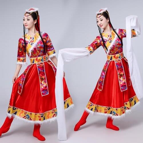 Tibetan Dance Costume Female Adult Water Sleeve Costume Long Skirt Tibetan Dance National Costume Show Costume