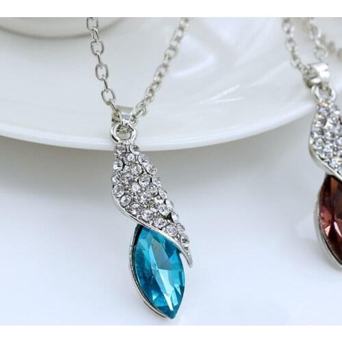 Red Blue Green Rosy Shiny Drip Clear Crystal Drop Pendant Necklace for Women Fashion Jewelry