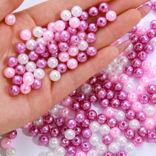 8mm 100pcs With Hole Colorful Round Acrylic Imitation Pearl Beads For Art Dress Shoes Jewelry Making DIY Craft Scrapbook Sewing