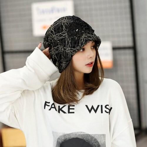 Fashion Lace Three Flowers Warm Cap Ladies Toe Cap Outdoor Sport Breathable Sweet Temperament Hedging Cap Embossed Dome Hat