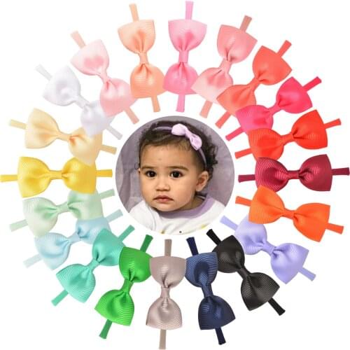 Fashion 10PCS Grosgrain Ribbon Bow Baby Girl Hairband Kids Solid Color Bowknot Nylon Headband Newborn Accessories Photo Props