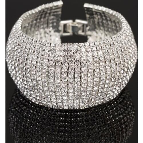 Fashion Rhinestone Stretch Bracelets Femme Multilayer Elastic Crystal Bracelets Bling Wedding Jewelry