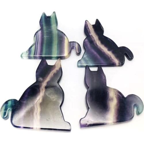 Natural Quartz Crystal Cat Shape Fluorite Quartz Crystal Cat DIY Jewelry Pendant Healing Crystal Stone Home Decoration Gift