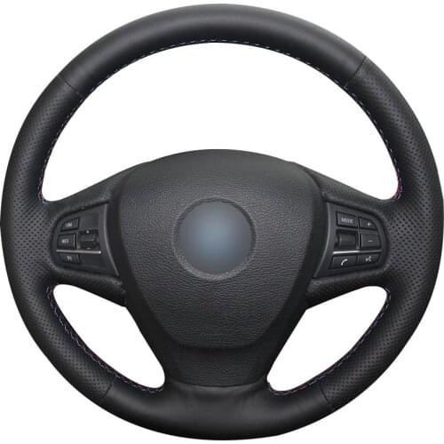 Non-slip Durable Black Natural Leather Car Steering Wheel Cover For Bmw F25 X3 2011 -2017 F15 X5 2014