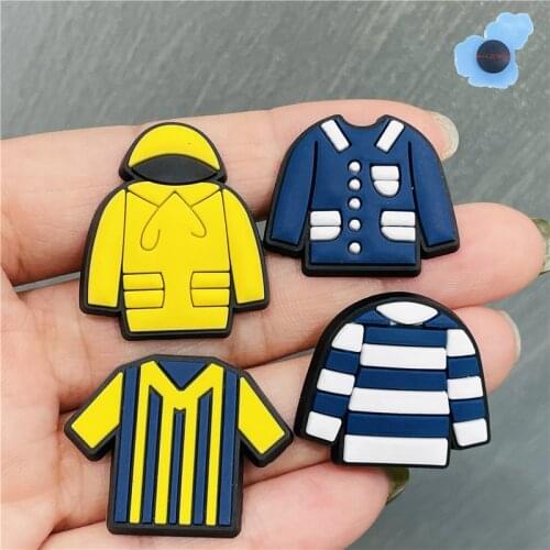 New 1Pcs Stripe Clothes Coat PVC Croc Jibz Shoe Charms Accessories Clog Garden Shoes Decorations for Wristbands Kids Gift