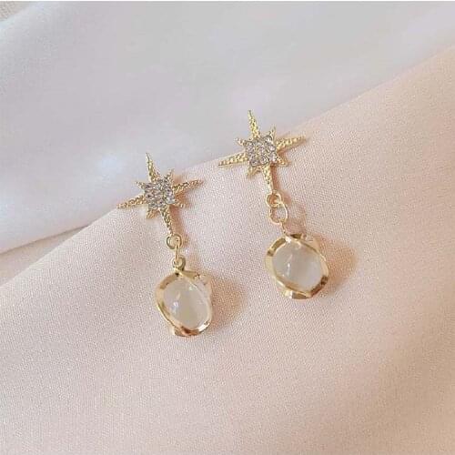 Origin Summer Korean Vintage Star Opals Dangle Earring for Women Girls Bling Bling Rhinestone Exquisite Earring Jewellery