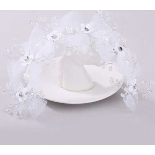 Handmade White Crystal Pearl Flower Bow Headband Bridal Tiaras Headpiece Hair Jewelry Women Hair Piece Wedding Accessories