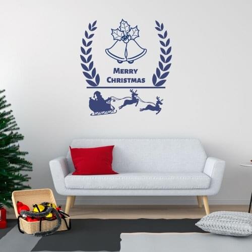 Christmas Bell And Flying Santa Wall Sticker Decal Christmas Sticker Home Livingroom Wall Art Decoration A0068409