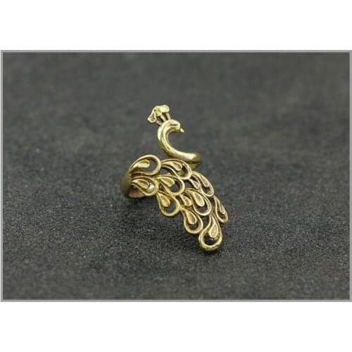 Handmade pure Brass exquisite peacock finger ring DIY ornament Miniature Punk Jewelry accessories m010