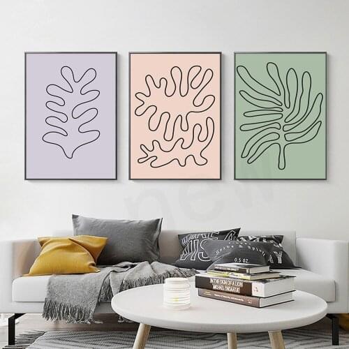 Modern Simple Pink Purple Green Coral Posters And Print Abstract Plants Canvas Painting Livingroom Wall Art Pictures Home Decor