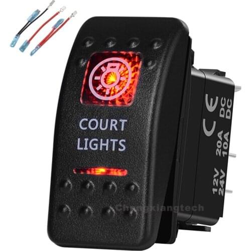 Court Lights Printed Rocker Switch Red Led 5P on-off Single Pole Single Throw Waterproof for Car Boat 12v/24v+Jumper Wires Set