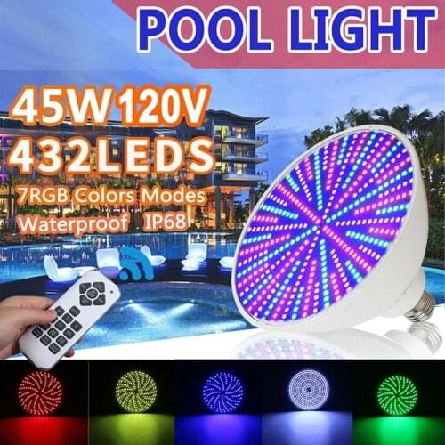 LED swimming pool light AC12V 120V 45W E27 waterfall light Par56 replacement bulb LED underwater light RGB color variable light