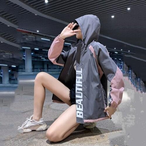 Spring Autumn Fashion women Bomber women Jacket Pocket Zipper Hooded Two Side Wear Outwear Loose Plus Size Windbreaker Famale91a