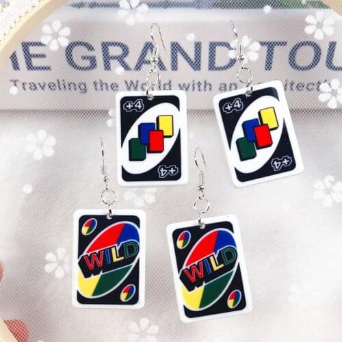 1Pair Drop Earrings Magic Poker Game Card Crafts Dangle Acrylic Jewelry for Children and Woman