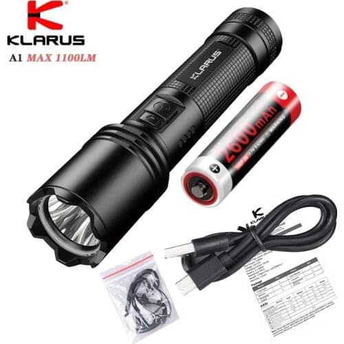 KLARUS A1 High-Performance Tactical Flashlight 1100 lumens Extreme Output torch with 18650 2600mAh Battery for Outdoor