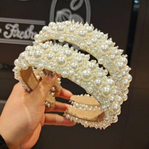 Fashion Pearl Flower Catwalk Headband Simple Flannel Inlaid Pearl Acrylic Elegant Temperament Lady Style Hair Accessories