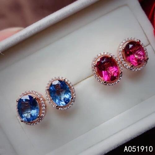 KJJEAXCMY boutique jewelry 925 sterling silver inlaid Natural pink blue Topaz ladies Stud earrings support detection exquisite