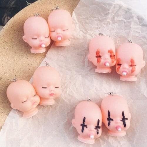 Fashion Funny Lovely Little Dolls Head Drop Earrings for Women Exaggerated Hiphop Figure Dangle Earrings Night Club Jewelry