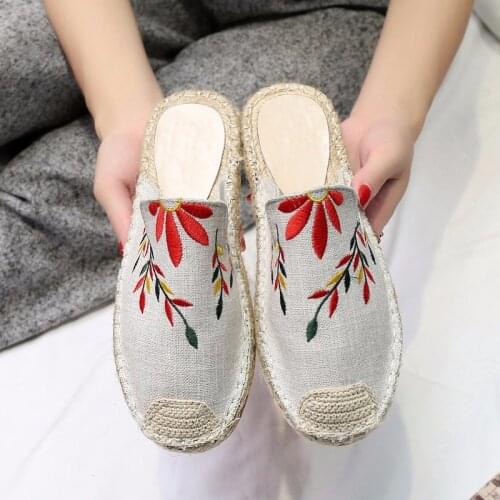 Women Mules 2020 Ladies Ethnic Slippers Woman Hemp Slides Female Casual Outdoor Shoes Womens Comfortable Fashion Footwear