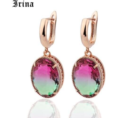 Irina New Ellipse 5 Colour Drop Earrings Women Fashion Noble Wedding Jewelry 585 Rose Gold Zircon Dangle Earrings For Girl