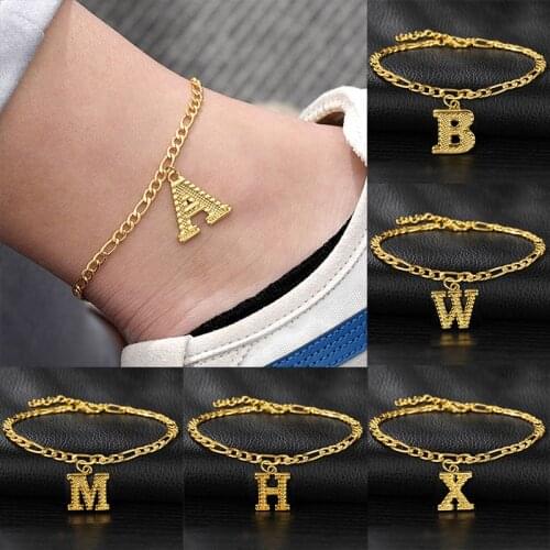 A-Z Initial Letter Anklet For Women DIY Stainless Steel Anklets Bracelet Gold Chain Alphabet Charm Foot Accessories Jewelry