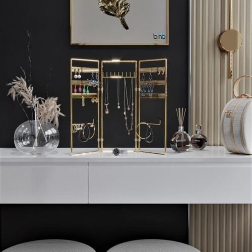 Gold Gold 3'lü Gold Gold 3'lü Jewelry Stand Takılık Organizer Jewelry Rack