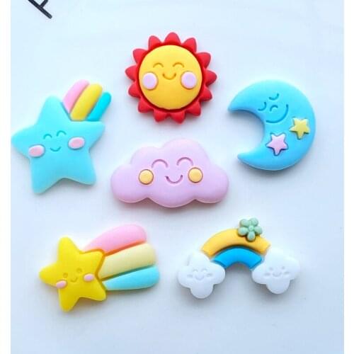 12Pcs New Mixed Mini Rainbow / Sun / Meteor Flat Back Resin Scrapbooking DIY Jewelry Craft Decoration Accessorie Q03