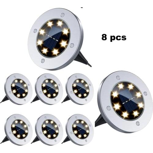 2-8pcs 8 led Solar Lawn Lamp Solar Power Buried Light Under Ground Lamp Outdoor Path Way Garden Decking Light White Warm White s