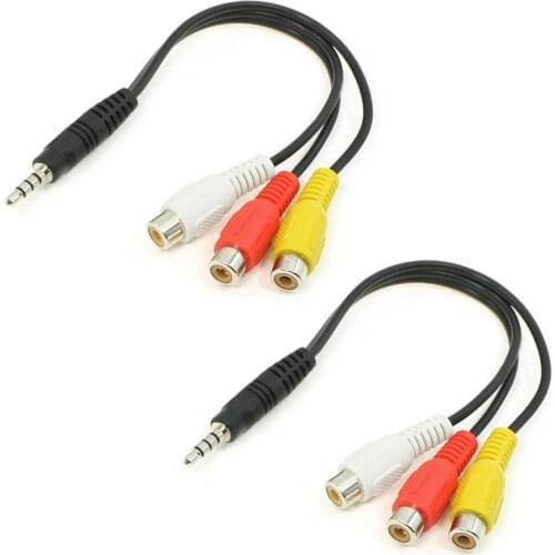 2Pcs 3 RCA Female Audio/Video Connector to 3.5mm Jack Plug Adapter Cable