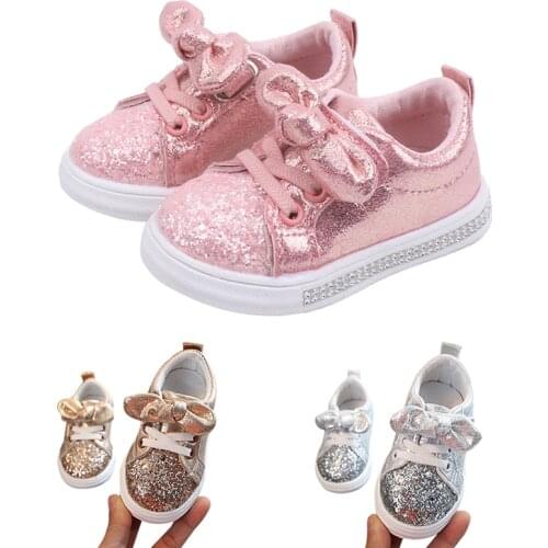 2020 Fashion Toddler Baby Girls Bow Sequin Crib Shoe Kid Girl Pink Gold Silver Casual Shoes Dress Shoes