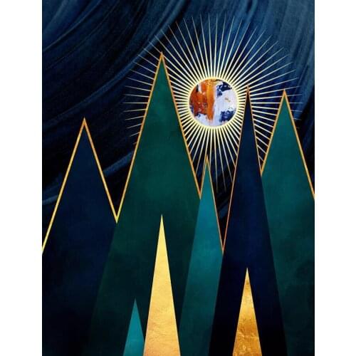 Retro Metal Golden Sun Green Mountain Abstract Canvas Painting Wall Art Picture Bedroom Room Poster Office Decoration Home Decor