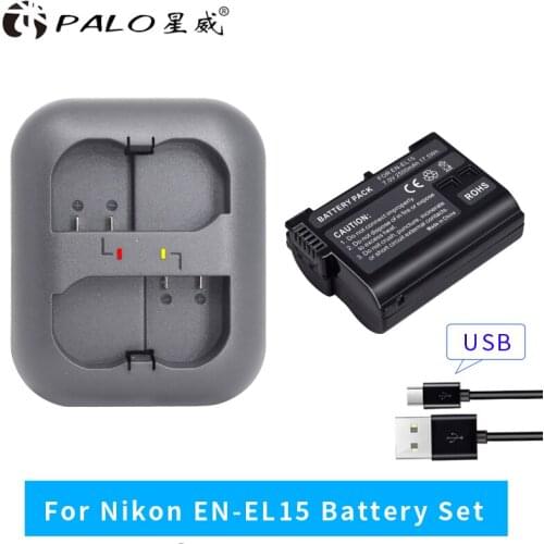 PALO 1Pcs 2500mAh EN-EL15 EL15 Battery Batteries + Charger For Nikon D7000 D7100 D800 D800E D600 D610 D810 D500 D7200 V1